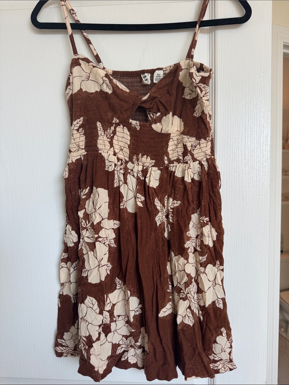 Roxy Brown and Cream Floral Spaghetti-Strap Dress